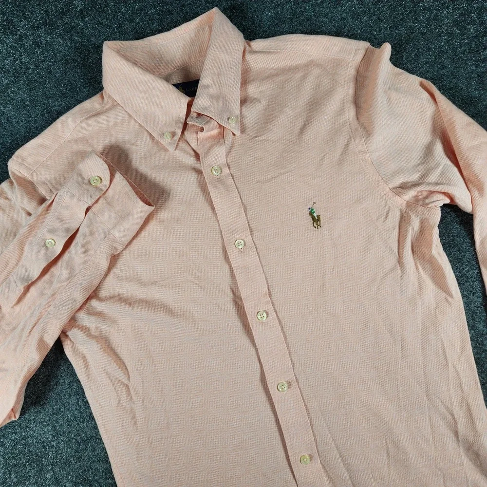 Polo Ralph Lauren Slim Fit Knit Oxford Mens Medium Pink Long Sleeve Button Down
